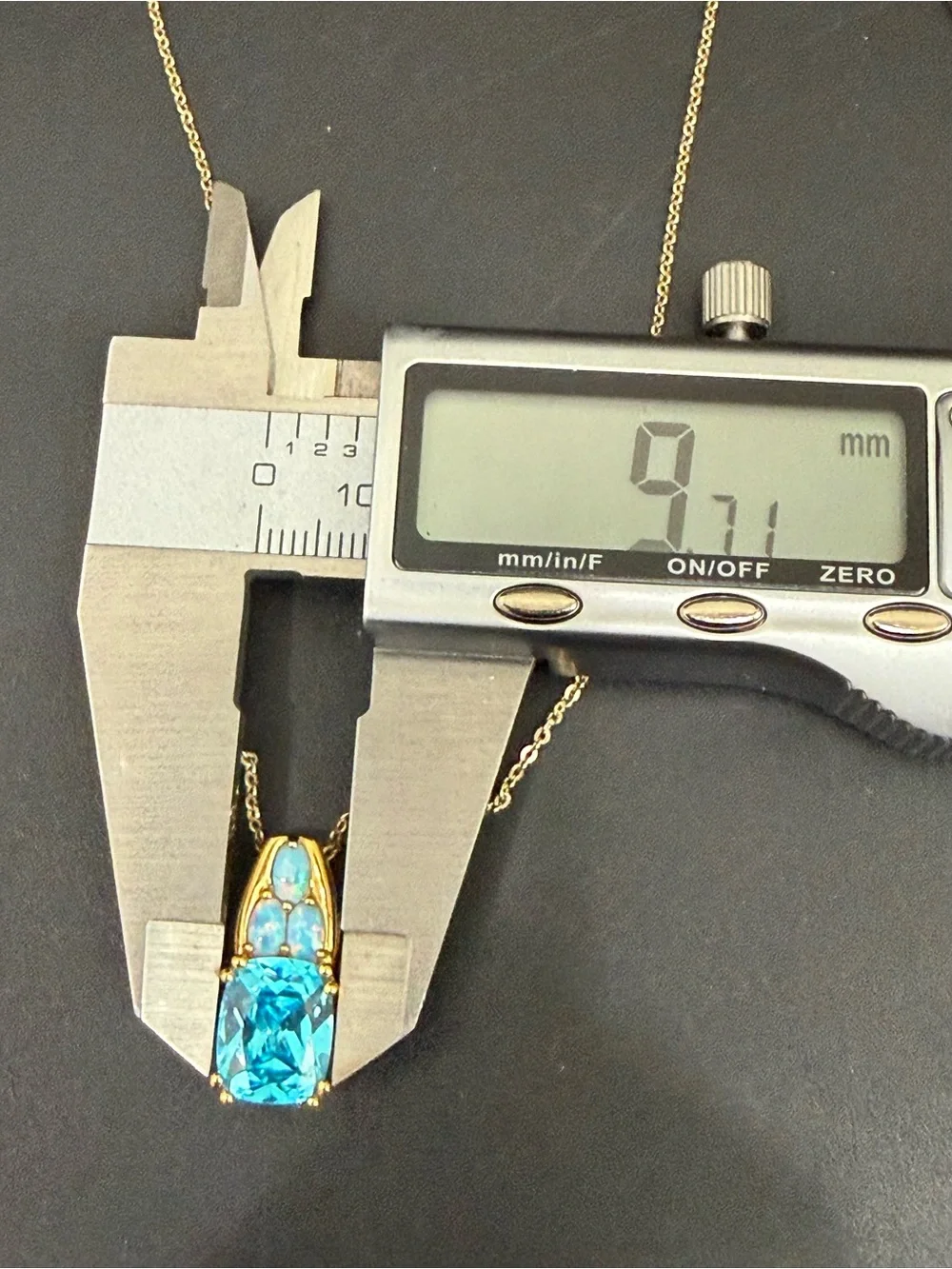 925 Sterling Gold Vermeil Cushion Cut Blue Topaz Gemstone Opal Pendant Necklace